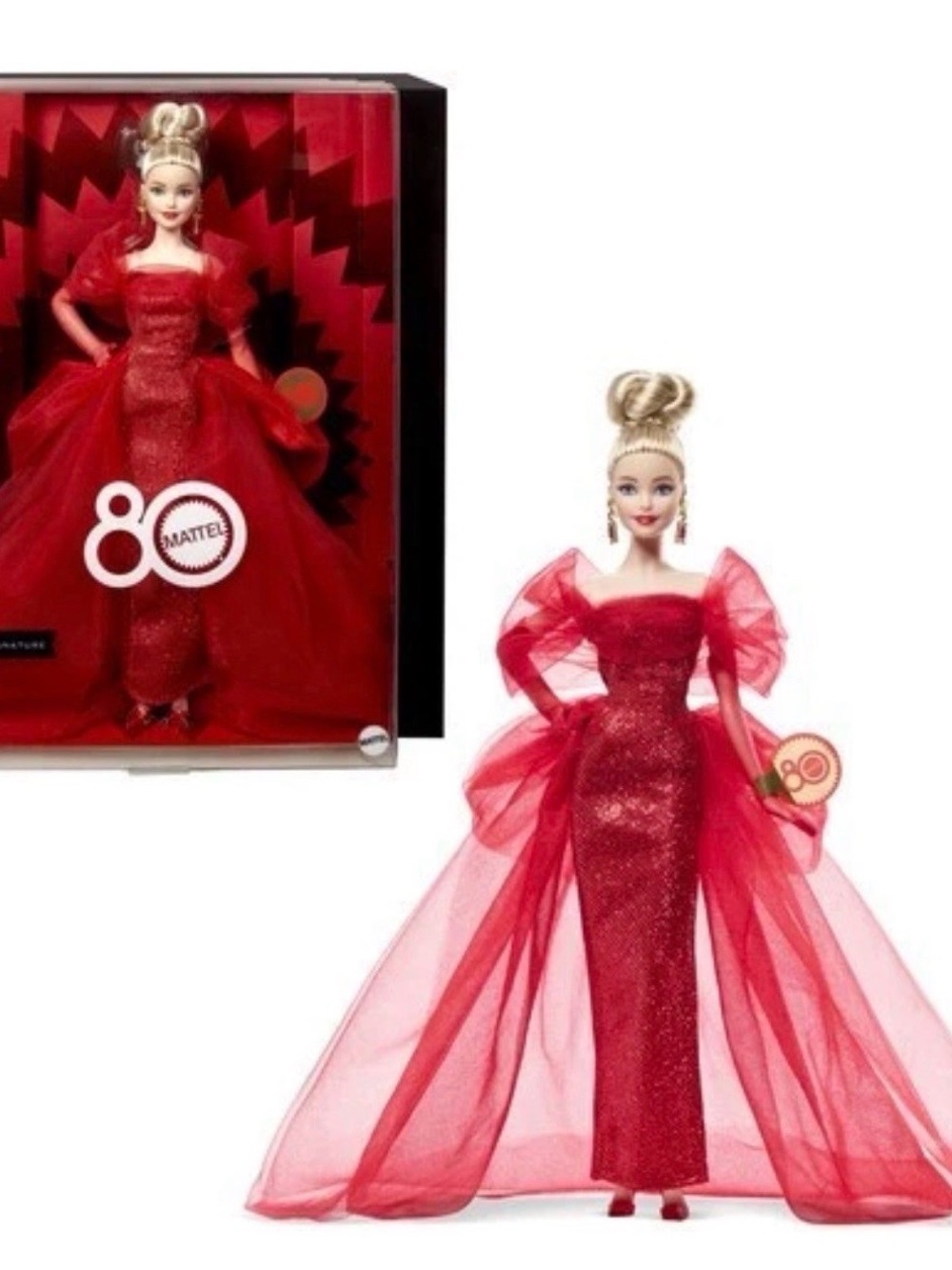 Mattel 80th Anniversary Barbie Signature Red Dress 11.5" Fashion Doll NRFB JBJ17 - Picture 2 of 5